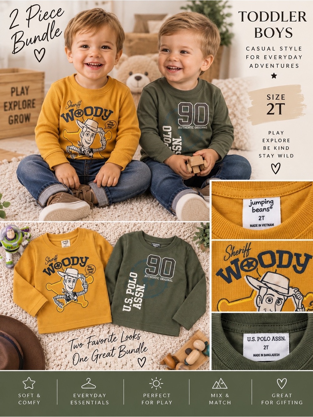 Disney Jumping Beans Toy Story Woody Waffle Knit Long Sleeve Shirt Toddler 2T